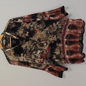 Citron Santa Monica Peacock Silk Blend Tunic Blouse Top Matching Tank Plus 2X